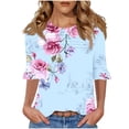 thumbnail image 1 of GERsome Womens Short Sleeve T-Shirts, Trendy 3/4 Ruffle Sleeve Crew Neck Floral Shirts Summer Loose Fit Business Casual Dressy Work Shirts, Sizes S-3XL, 1 of 7
