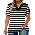 thumbnail image 1 of GERsome Womens Short Sleeve T-shirts V Neck Plus Size Striped Tops Summer Loose Fit Blouses, Sizes L-5XL, 1 of 5