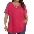 thumbnail image 1 of GERsome Womens Short Sleeve V Neck T-shirts Summer Plus Size Solid Color Tops, Sizes XL-5XL, 1 of 6