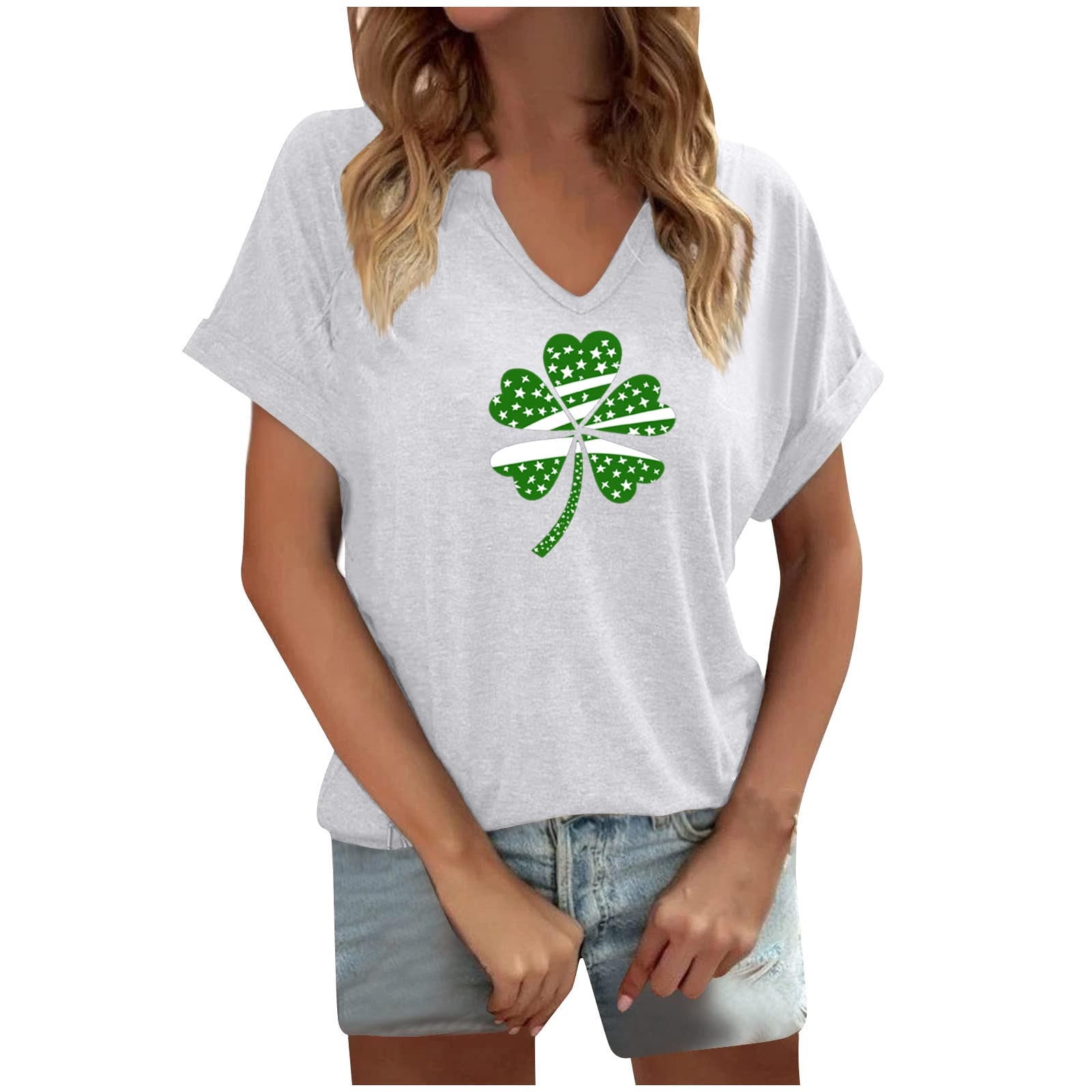 Women's St Patrick's Day Lucky Shamrock T-Shirt - Green Graphic Tee For Saint Paddy's Holiday Party