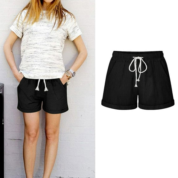 GERsome Womens Shorts Waffle Knit Jogger Yoga Solid Color Shorts Summer Elastic Waist Walking Shorts Running Sport Drawstring Shorts with Pockets