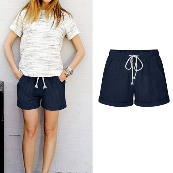 GERsome Womens Shorts Waffle Knit Jogger Yoga Solid Color Shorts Summer Elastic Waist Walking Shorts Running Sport Drawstring Shorts with Pockets