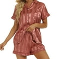 thumbnail image 1 of GERsome Womens Silk Satin Pajamas Loungewear Two-Piece Sleepwear Button Down Short Sleeve Shirt with Shorts Sleepwear Striped Pj Set S-XL, 1 of 6