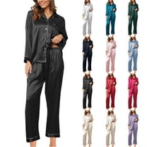 GERsome Womens Silk Satin Pajamas Set 2 Piece Long Sleeve Sleepwear Loungewear Button Down Satin Pj Set for Women