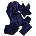thumbnail image 1 of GERsome Womens Silk Satin Pajamas Set - 4pcs Lace Cami Shorts Sleepwear Lounge Pant with Robe Sets S-3XL, 1 of 7