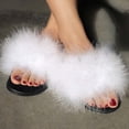 thumbnail image 1 of GERsome Womens Slides Fuzzy Slippers Open Toe Fluff Slippers With Arch Support Plantar Fasciitis Orthotic Slippers Women House Shoes, 1 of 6