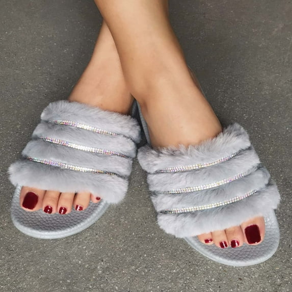 GERsome Womens Slippers Faux Fur Slip On Orthotic Slippers with Arch Support for Plantar Fasciitis Relief