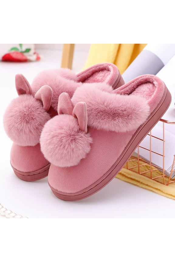 Womens Slippers,House Slippers Cute Rabbit Ears Memory Foam Fluffy Soft Fuzzy Slippers Slip on Warm Shoes