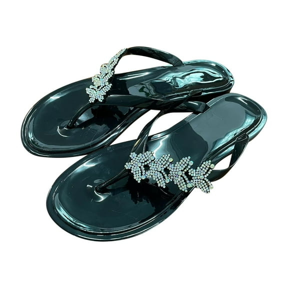 GERsome Womens Slippers Summer Rhinestone Flat Slippers Casual Flip Flops