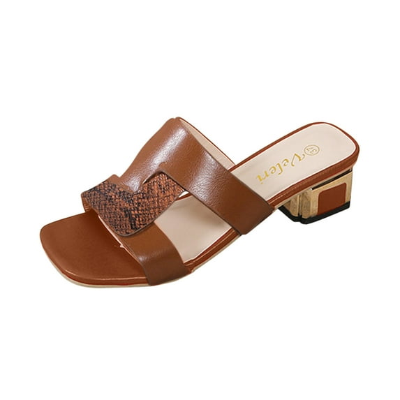 GERsome Womens Slippers Summer Thick Heel Women's Shoes Snake Patterned Peep-toe Casual Sandals