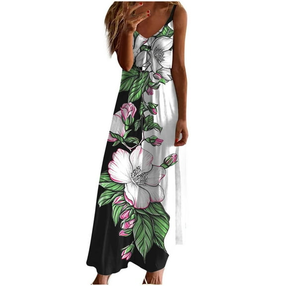 GERsome Womens' Spaghetti Strap V Neck Boho Pattern Maxi Long Dress Cute Floral Long Dress Beach Party Wedding Guest Dress