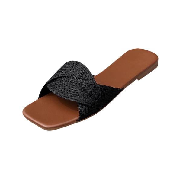 GERsome Womens Square Open Toe Sandals Summer Comfort Slip On Beach Flat Slide Sandals, Black Size 7