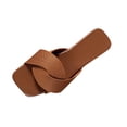 thumbnail image 1 of GERsome Womens Square Open Toe Sandals Summer Comfort Slip On Beach Flat Slide Sandals, Brown Size 6.5, 1 of 9