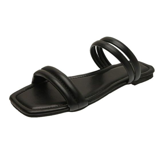 GERsome Womens Strappy Flat Sandals Square Open Toe Straps Slides for Summer Beach Holiday Outdoor