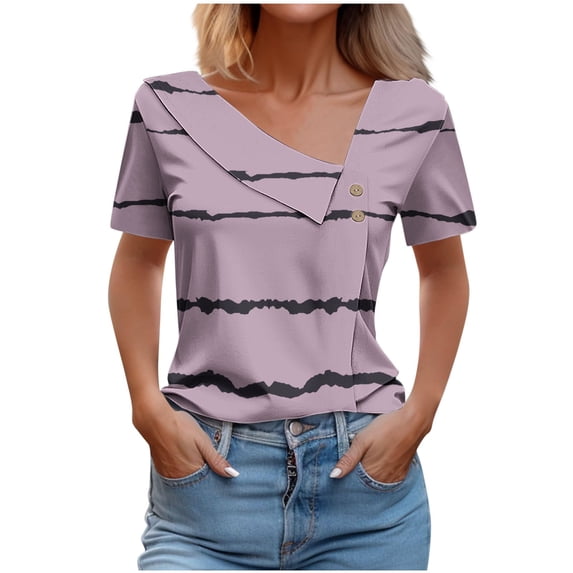 GERsome Womens Striped Tops Casual Short Sleeve V Neck T Shirts Summer Lightweight Basics Tees S-3XL