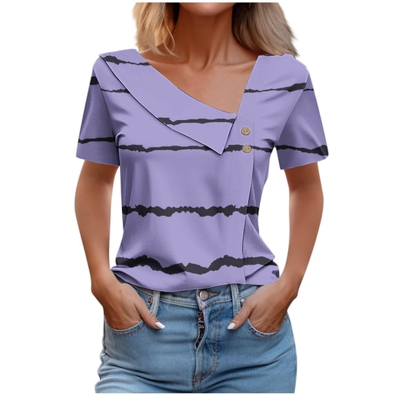 GERsome Womens Striped Tops Casual Short Sleeve V Neck T Shirts Summer Lightweight Basics Tees S-3XL