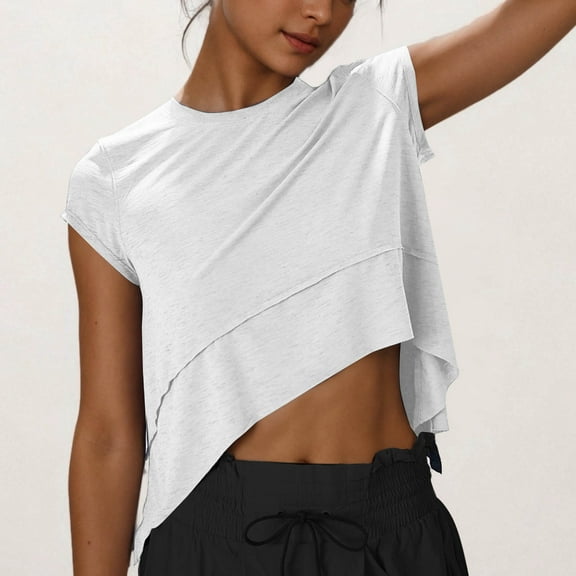 GERsome Womens Summer Crop Tops Short Sleeve Round Neck T-Shirts Loose Fit Casual Blouse