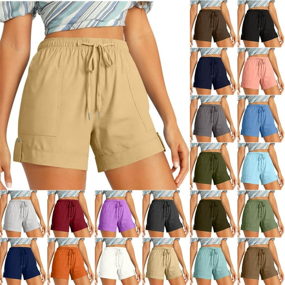 GERsome Womens Sweat Shorts Plus Size Summer Drawstring Comfy Elastic High Waist Yoga Running Workout Shorts with Pockets Khaki L