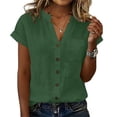thumbnail image 1 of GERsome Womens T-Shirts Button Down V-Neck Short Sleeve Shirts Casual Work Blouses Summer Tops with Pockets,Green,Size L, 1 of 6
