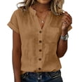 thumbnail image 1 of GERsome Womens T-Shirts Button Down V-Neck Short Sleeve Shirts Casual Work Blouses Summer Tops with Pockets,Khaki,Size M, 1 of 6