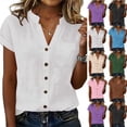 thumbnail image 1 of GERsome Womens T-Shirts Button Down V-Neck Short Sleeve Shirts Casual Work Blouses Summer Tops with Pockets,White,Size L, 1 of 7