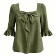 thumbnail image 1 of GERsome Womens T-Shirts Ruffled 3/4 Sleeve Square Neck Bowknot Trim Loose Fit Blouses for Casual Work Travel Army Green S, 1 of 5