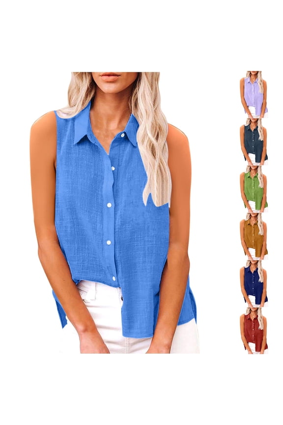 Womens Tank Tops Button Down Sleeveless Shirts Casual V Neck Business Collared Blouses Work Tank Tops for Women S-2XL