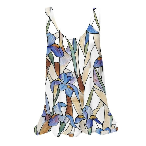 GERsome Womens Tank Tops Crewneck Loose Fit Floral T Shirts Casual Flowy Sleeveless Tunic Shirts S-2XL