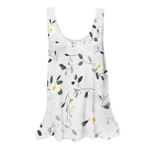 GERsome Womens Tank Tops Crewneck Loose Fit Floral T Shirts Casual Flowy Sleeveless Tunic Shirts S-2XL