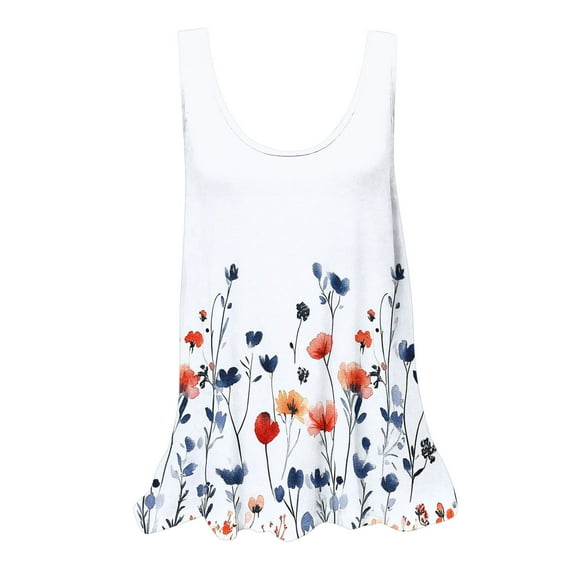 GERsome Womens Tank Tops Crewneck Loose Fit Floral T Shirts Casual Flowy Sleeveless Tunic Shirts S-2XL