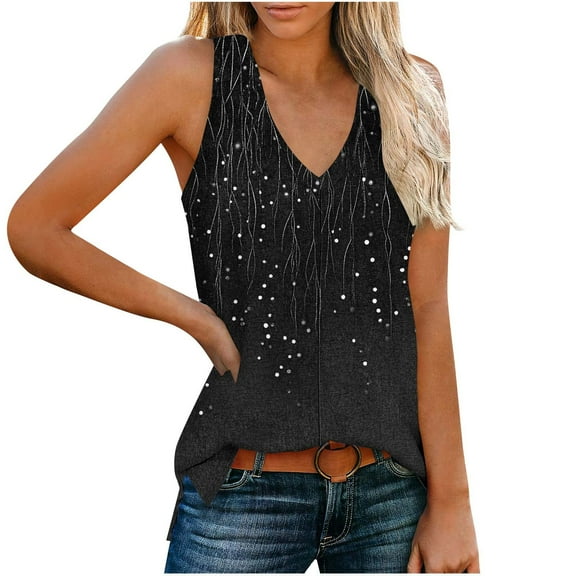 GERsome Womens Tank Tops Sleeveless V Neck Floral T Shirts Trendy Loose Fit Beach Vacation Tops S-2XL