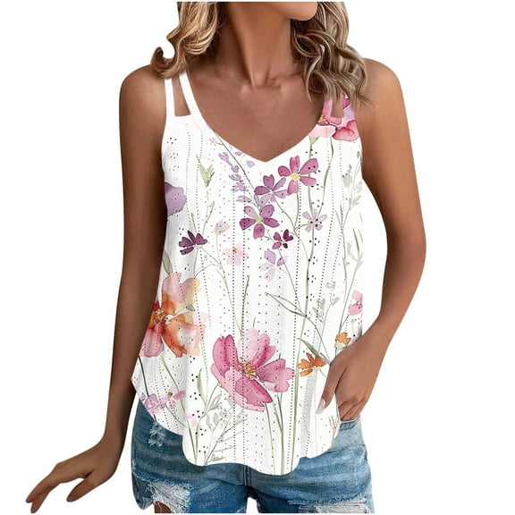 GERsome Womens Tank Tops Summer V Neck Sleeveless Shirts for Women Loose Casual Floral Print