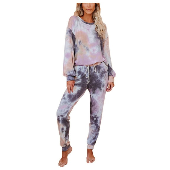 GERsome Womens Tie-Dye Pajamas Set Long Sleeve Loungewear Soft Lounge Set Joggers with Pockets