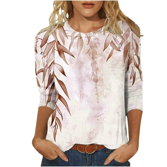 GERsome Womens Tops 3/4 Sleeve Shirts Crew Neck Loose Casual Blouses Floral Print Tshirts S-XXXL