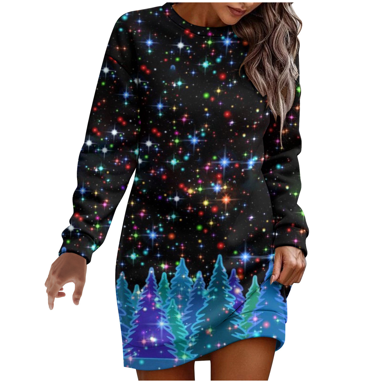 GERsome Womens Ugly Christmas Sweater Dress Novelty Print Crew Neck