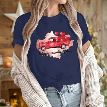 GERsome Womens Valentines Day Shirts Women Cute Heart Graphic Crewneck T-Shirt Funny Short Sleeve Casual Tee Tops