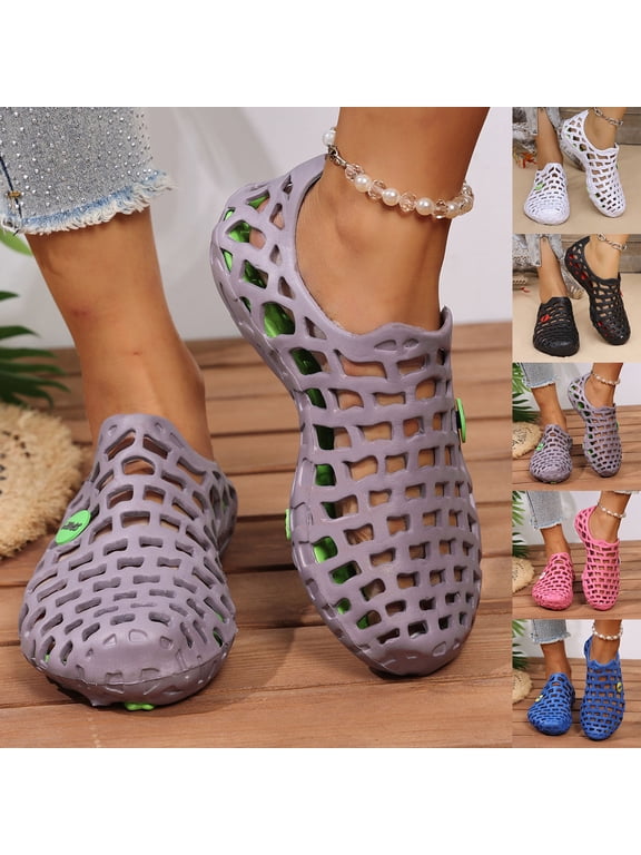 Womens Water Shoes Quick Drying Mesh Closed Toe Shower Swim Sandals Summer Beach Walking Comfort Clogs, Gray Size 9.5