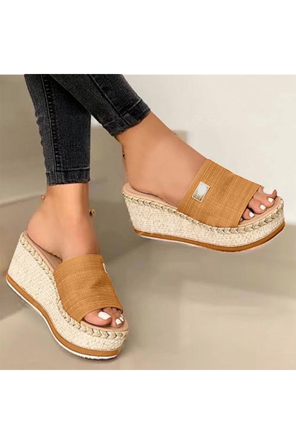 Womens Wedge Sandals, Open Toe Mid Heel Platform, Comfy One Strap Slide Wedges