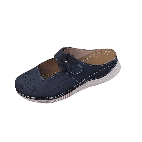 GERsome Womens Wedge Slip-On Mules Closed Toe Summer Flatform Clogs Comfort Walking Beach Sandals, Blue Size 7.5