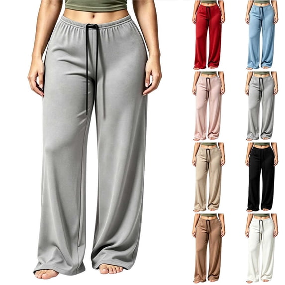 GERsome Womens Wide Leg Pants Soft Stretchy Drawstring Lounge Trousers with Pockets for Athletic Work Travel White Size 3XL