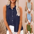 thumbnail image 1 of GERsome Womens Work Tank Tops Button Down V Neck Sleeveless Blouses for Women Solid Color Loose Fit Cotton Linen Summer Tshirt S-2XL, 1 of 7
