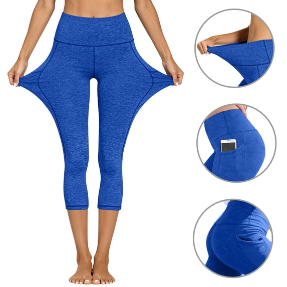 GERsome Womens Yoga Capris High Waist Tummy Control Workout Quick Dry Capris Leggings with Pockets,Blue,Size 3XL