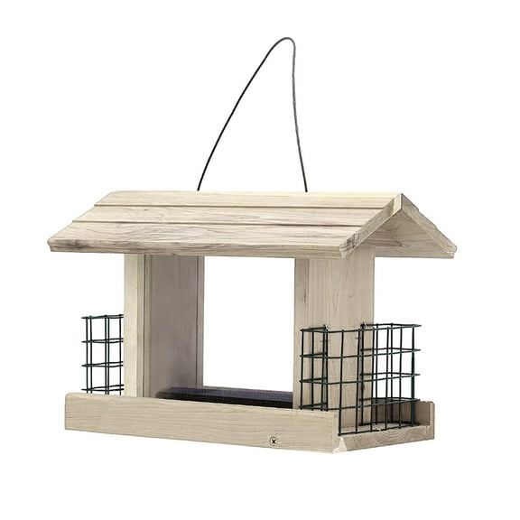 GERsome Wood Bird Feeder Hanging Wild Bird Feeder for Outside Patio Garden Bird Feeder with 2 Plastic Walls Large Capacity