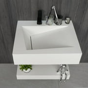 GGISHA 24"x19" Wall-Mount Stone Resin Bathroom Sink Rectangular Vessel Sinks for Bathroom Floating Vanity Sink Trough Modern Art Basin with Shelf Layer