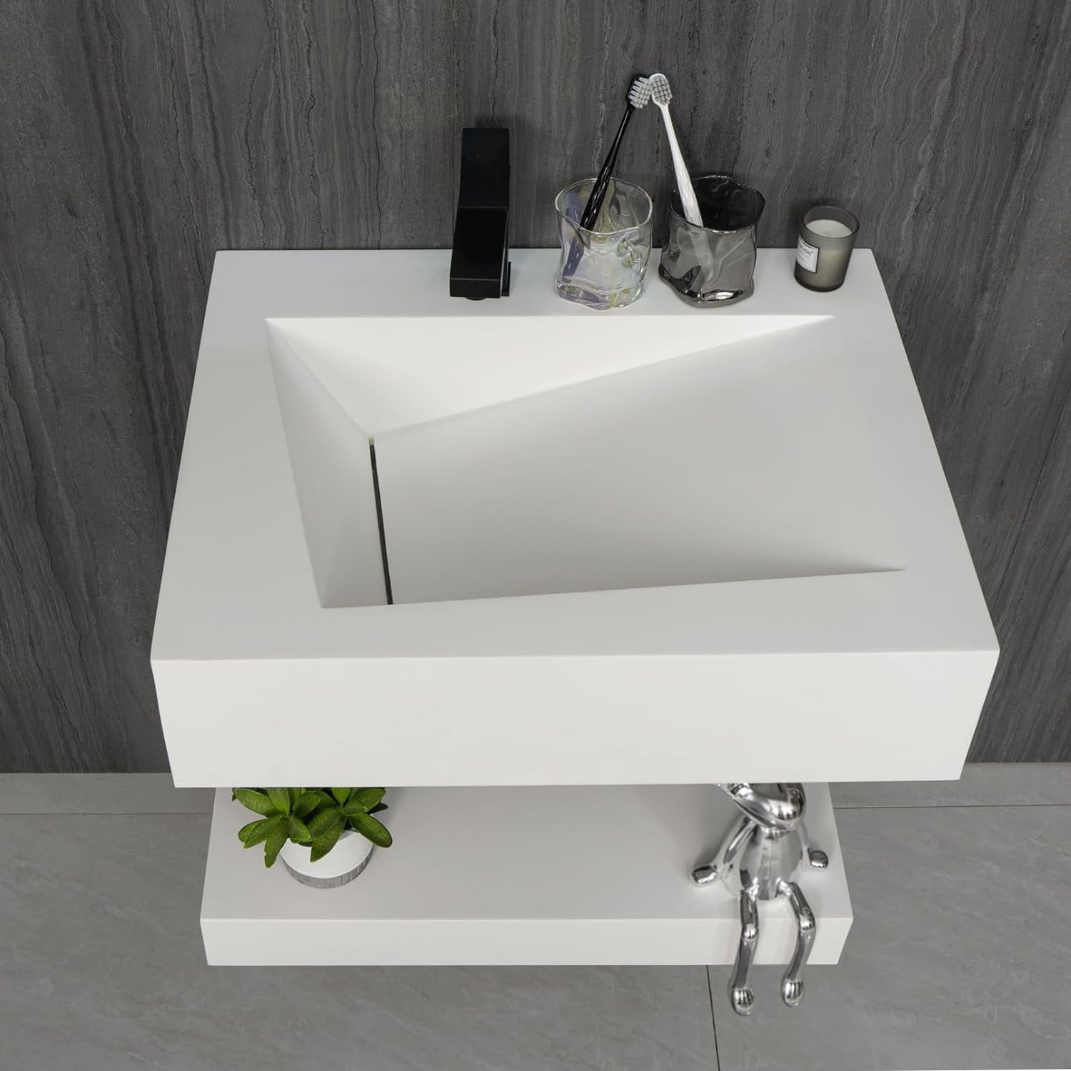 GESIPOR 24"x19" Wall-Mount Stone Resin Bathroom Sink Rectangular Vessel ...