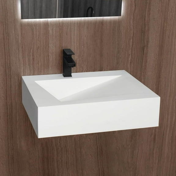 GESIPOR 24x19 Bathroom Wall-Mount Vanity with Sink, Rectangular Vessel,Stone Resin,Modern Art Style
