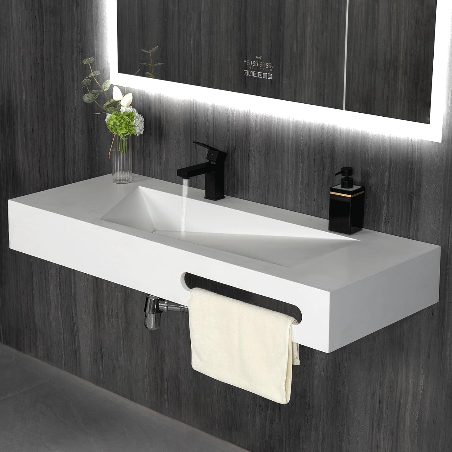 GGISHA 40x19 Bathroom Wall-Mount Vanity with Sink, Rectangular Vessel,Stone Resin,Modern Art Style