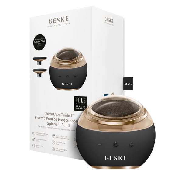 GESKE Electric Pumice Foot Smoothing Spinner | 8 in 1 | Electric Foot File & Exfoliator with Soft & Coarse Attachments | Long-Lasting Pumice Stone | For Smooth Feet & Pedicure | Expert Callus Removal