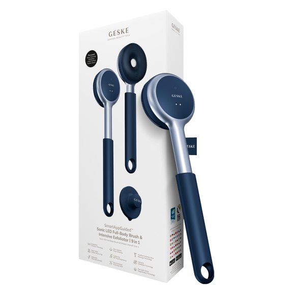GESKE LED Sonic Full-Body Brush | 9 in 1 | Cleansing & Exfoliator | Deep Facial Massage | Rough Skin | Adjustable Handle