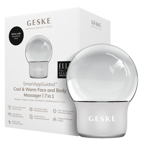 GESKE SmartAppGuidedâ„¢ Cool & Warm Face & Body Massager | 7 in 1 | Multifunctional Massager | Face & Body | Battery-free Cooling & Warming | Firms, Relaxes & De-Puffs Skin | Globular Design